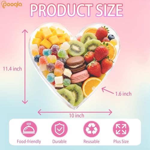 Image of Pooqla 10 inch Acrylic Heart Shaped Charcuterie Tray for Birthday Party Wedding