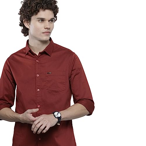 Image of The Indian Garage Co Men Slim Fit Solid Full Sleeves Spread Collar Casual Shirt