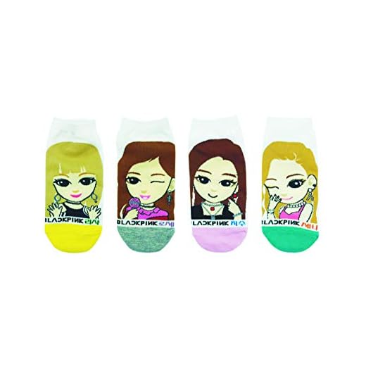 RJ Women's K-POP [BlackPink] Cartoon Ankle Socks - 4 pairs SET, Pink/Yellow/Green/Gray, 23-25cm / US 7-9 / EUR 38-42 /UK 5-8 / US 7-9