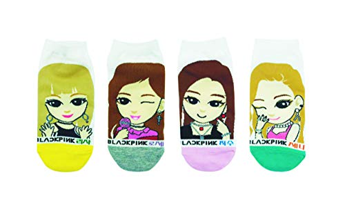 RJ K-POP [BlackPink] Calcetines tobilleros de dibujos animados para mujer, juego de 4...