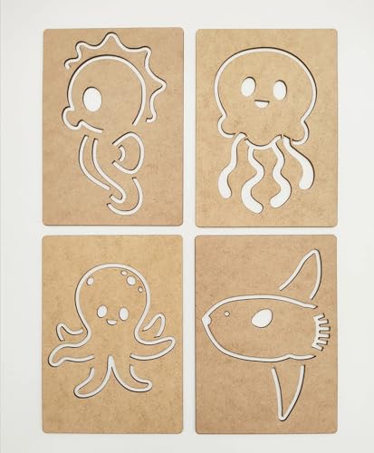 Image of Cliths 18-Piece Montessori Sea Ocean Animals Stencil Set - Wooden Toys for Skill Development and Learning