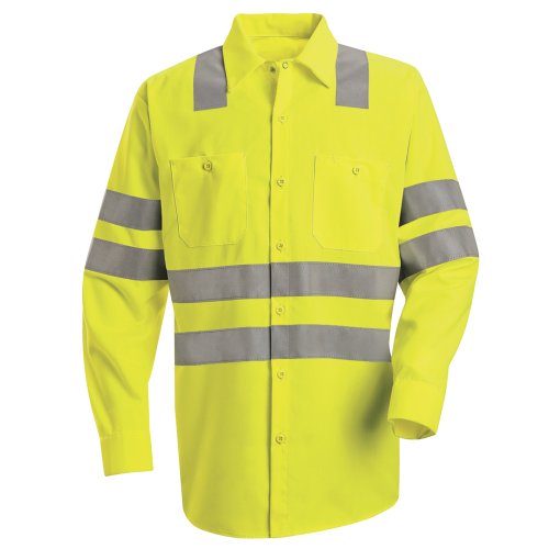 Red Kap mens Hi-visibility Long Sleeve - Type R, Class 3 Work Utility Button Down Shirt, Fluorescent Yellow, Large Tall US