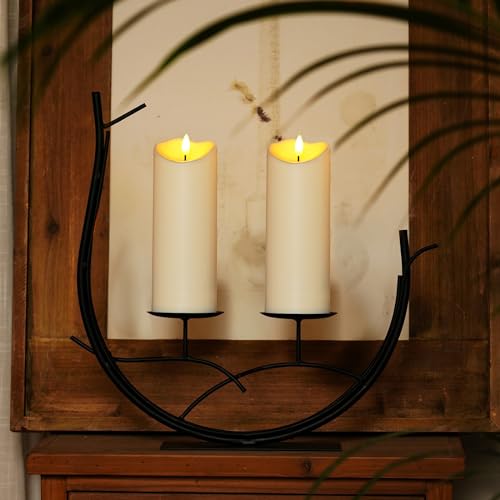 Image of Homemory Outdoor Waterproof LED Candles, Battery Operated with Remote and Timers, Electric Fake Plastic Pillar Candles, Ivory White, Set of 2