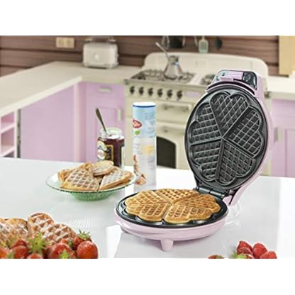 Bestron Waffeleisen für klassische Herzwaffeln, Waffelmaker mit Antihaftbeschichtung für Waffeln in Herzform, Retro Design, inklusive Rezeptvorschläge, 700 Watt, Farbe: Rosa – Bild 7
