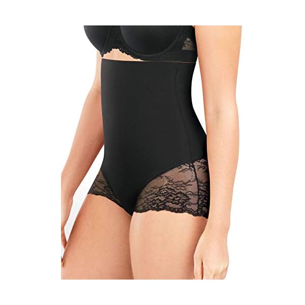 Maidenform-Womens-Shapewear-Firm-Control-Tame-Your-Tummy-High-Waist-Lace-Brief-Cool-Comfort-Fajas-DMS704 Maidenform womens Tame Your Tummy High Waist Lace Briefs, Black Lace, Medium US