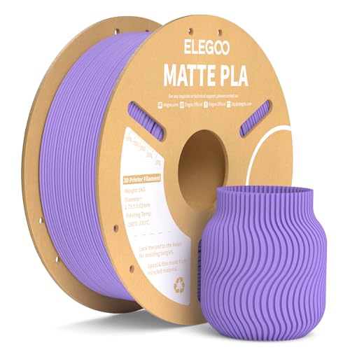 ELEGOO Matte PLA Filament Matte Lavendel Lila 1KG 1.75mm 3D Drucker Filament Maßgenauigkeit +/- 0.02mm 1kg Kartonspule (2.2lbs) für die Meisten 3D Printer