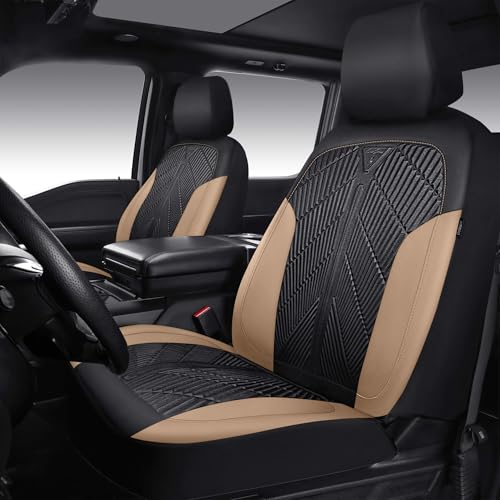 Image of CAR PASS Waterproof Black Beige Car Seat Covers Front Seat Covers Neoprene Wetsuit,All-Weather Non-Slip Durable,Universal Fit for SUV Sedans Trucks Automotive,Airbag Compatible,3D Emboss Black Beige
