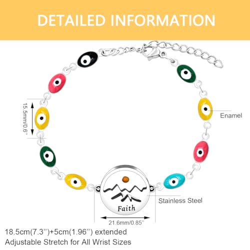 Image of Multi-color Evil Eye Bracelet, Round Star /Triangle /Heart /Round Mountain Faith Seed Charm Adjustable Jewelry for ladies Religious Gifts