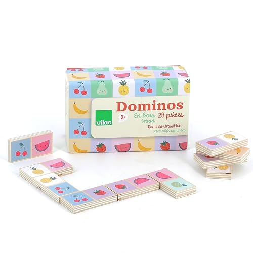 VILAC - Dominos réversibles Fruits/légumes - Sarah Betz - Jouet Premier Age - 28 Dominos en Bois - Jeux d'Eveil pour Enfant en Bois - Jouet pour Enfant Dès 2 Ans -...