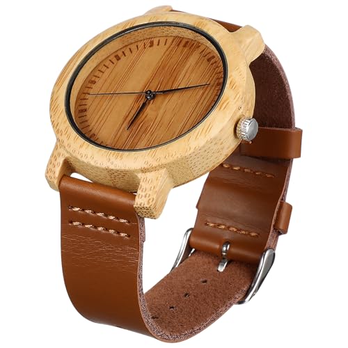 PartyKindom Montre Homme Bois Et Cuir Bracelet Montre Quartz Léger pour Cadeaux Anniversaire Et