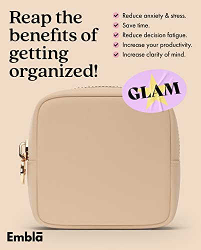 Embla Makeup Bag Travel Cosmetics Pouch and Toiletry Bag, Nylon Zipper Pouch Purse, Cute Make Up Organizer Storage Tote for Women Girls, Waterproof Travel Skincare Case, Small Makeup Bags, Sand - Image 6