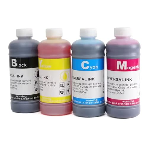 ZHAOXCAIN Kit de Recarga de Tinta Negra a Base de Tinte a Base de 500 ml Compatible con Sistemas de ciss de Impresora de Tinta CMYK 4 Color Universal Ink Set(500ML Dye Ink-4color)