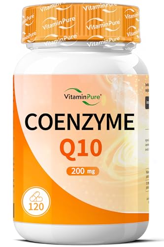 Coenzyme Q10 200 mg, 120 Capsules à Haute Dosage, Fermenté Naturellement à Haute Biodisponibilité, Complément Alimentaire Q10 - VitaminPure