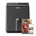 Cosori Smart AirFryer Oven, Up to 55% Energy Saving, 6.4L, App Control,12 Functions, Air Fry, Roast, Bake, Reheat & Grill, Includes Cookbook, Dishwasher Safe
