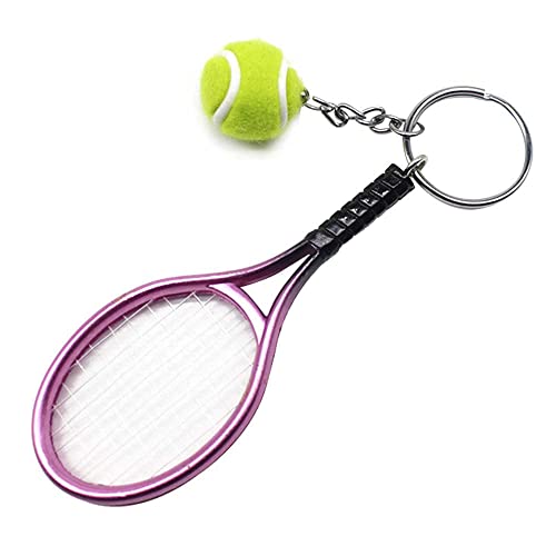 RIXERKOC Tennis Racket Key Chain Mini Novelty Keyring Metal Keyring Tennis Ball Pendant Gifts for Sports Keychain Purple, M