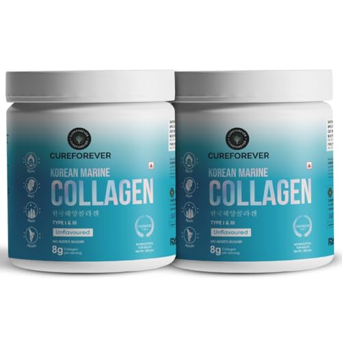 Image of CUREFOREVER Korean Marine Collagen Supplements | Unflavoured Hydrolyzed Collagen Peptides Powder for Skin, Hair, Nails, Bones & Joints | Pure Marine Collagen Powder | For Men & Women | 500 g (62 Servings)