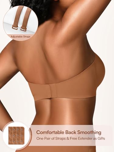 Image of Strapless Bras for Women - S-2XL Wireless Seamless Bandeau, Soft Padded Bralette, Comfortable Tube Top Bra (A-D Cup)