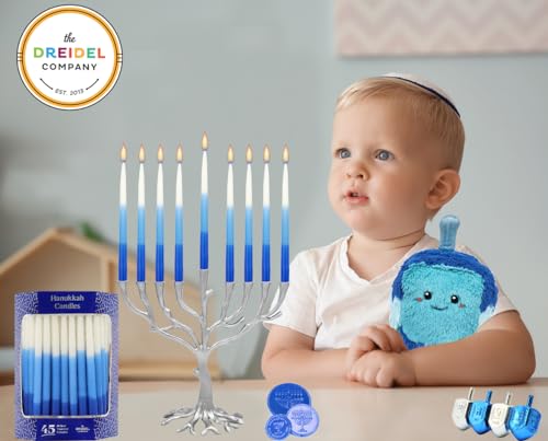 The Dreidel Company QDWDJBHM899 Deluxe Tapered Hanukkah Menorah Tri Color Blue thumb #1
