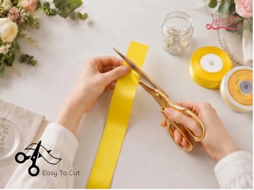 Image of Double Face Yellow Satin Ribbon 1-1 /2 inch X 25 Yards Polyester Yellow Ribbon for Gift Wrapping Very Suitable for Weddings Party Hair Bow Invitation Decorations and More