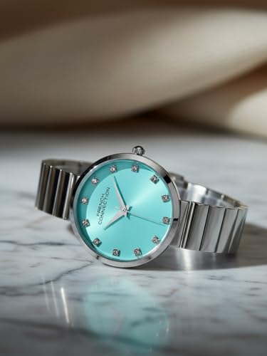 Image of French Connection Mop Sea Green Round Dial with IP Steel Stainless Steel Metal Strap Watch - for Womens FCN0128SM