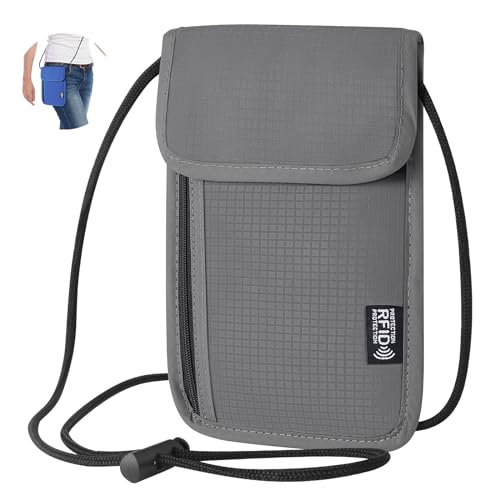 Desing Wish Portadocumentos Viaje de Cuello Mujer Hombre Pequeño Porta Documentos para Viaje Accesorios Porta Pasaporte Bolsitos para Moviles Impermeable Billetera de Cuello con Bloqueo de RFID