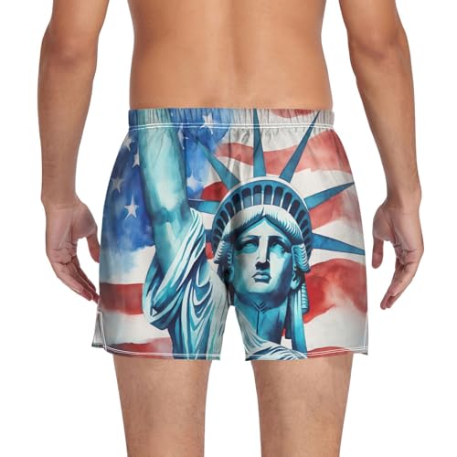 Usa Flag Statue Of Liberty Men's Cotton Boxer Shorts Sleep Shorts Underwear Pajama Bottoms with Button Fly2