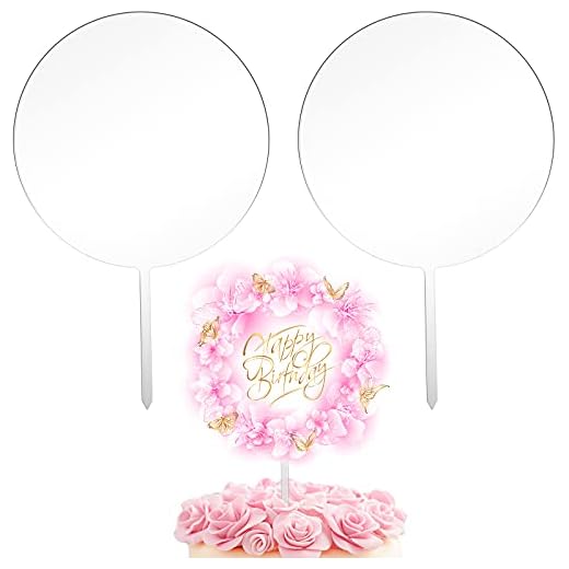 2 Pieces 5 Inch Round Acrylic Cake Toppers Round Clear Cake Topper Blanks DIY Birthday Cake Topper for Personalized Custom Wedding, Birthday Festival Party Cake Decorations