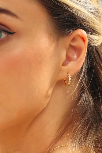 Round Huggie Ear Cuff Gold Earrings for Women | 18K Gold Plated Cubic Zirconia Sparkling | Clip On Cartilage| Simulated Diamond Bezel-Set CZ Huggie Hoop Earrings3