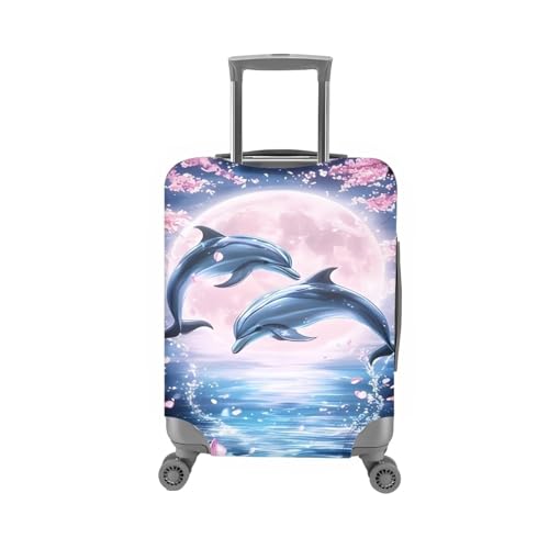 Image of Mumeson Moon Dolphin Travel Luggage Cover Suitcase Protector Smooth Zipper Elastic Luggage Baggage Protective Fit Suitcase 18,19,20,21 inch