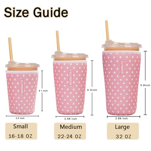 Image of Reusable Insulated Sleeve for Iced Coffee Cup, 3-Pack Coffee Neoprene Drink Sleeve for Cold & Hot Drinks, Beverage Holder for Iced Coffee (Pink Polka Dots)