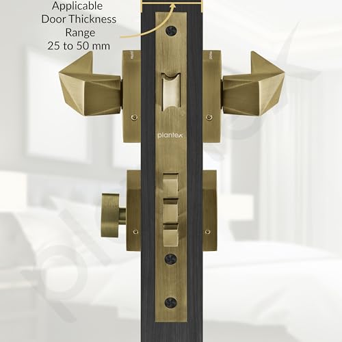 Image of Plantex Mortise Door Lock for Home /Main Door Lock Set /Mortice Lock Handleset with 3 Brass Keys & Cylinder - 3 Years of Warranty (7129, Brass Antique)
