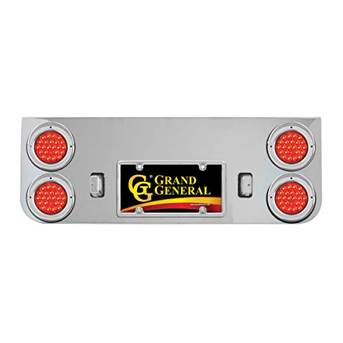 GG Grand General 91863 Red/Red Stainless Steel Rear Panel with 4 inches Pearl LED Light and Chrome Plastic Rim with Visor