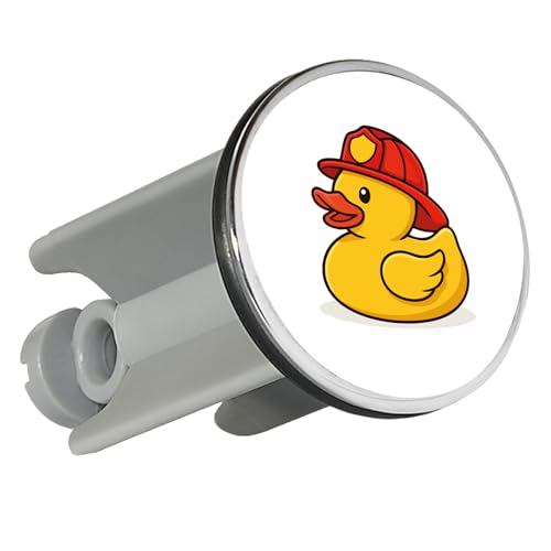 Huuraa Waschbeckenstöpsel Quietscheente Feuerwehr Comic Gummiente 4cm höhenverstellbar Abflussstopfen Geschenkidee