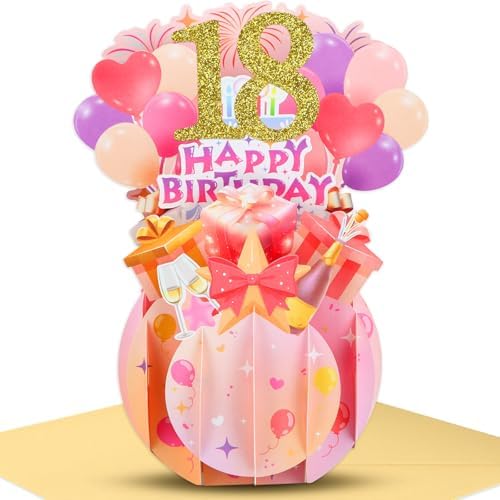 FaCraft Pop Up 18th Birthday Card - Handmade Pop Up Happy 18 Years Old Girl Birthday Cards Gifts with Envelope, for Girls Boys Daughter Son