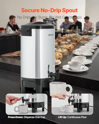 Image of VEVOR Commercial Coffee Urn, 40 Cup 6 L Hot Beverage Dispenser with Dripless Faucet, Quick-Brewing Commercial Coffee Maker, Automatic Temperature Control, for Catering, Party, Church & Restaurant
