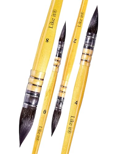 Image of Like it Artists Professional Black Synthetic Hair MOP Brush Set of 4 (Sizes 0, 2, 4, 8) | Ideal for Watercolor,Acrylic,Gouache Painting, Ergonomic Handle Design (Brown Mops)