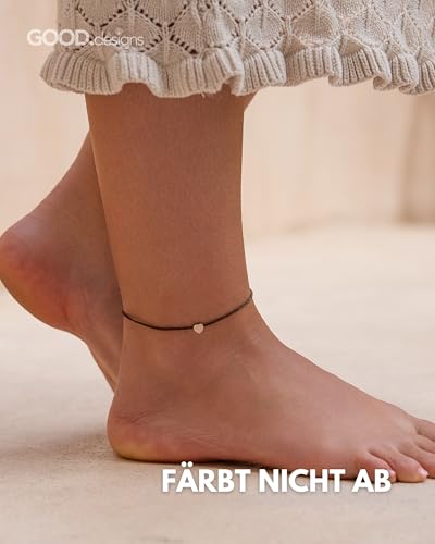 GD GOOD.designs Fussketten für Frauen mit Herz | Wasserfestes rosegoldenes Fußband - Größenverstellbar (20-30 cm) | Edelstahl Herzen in 18K Roségold