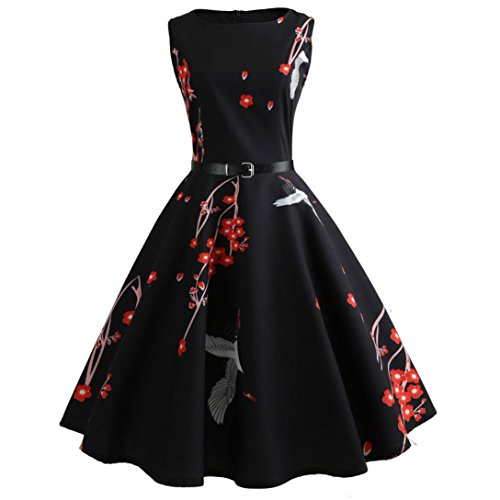 Muranba Boatneck Sleeveless Vintage Tea Dress with Belt (353, M)