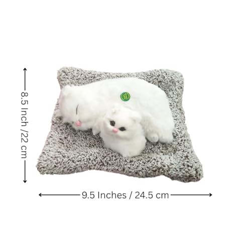 Image of Realistic Sleeping Cat Plush - Mother & Kitten Set, Soft Decorative Toy for Kids, Home & Car Decor, 25 x 20 cm(Pure White)