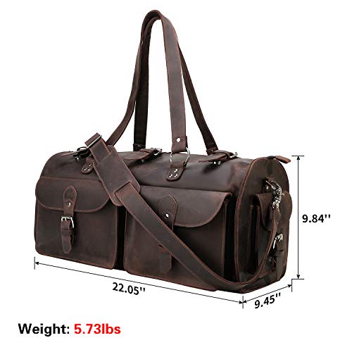 Polare 22'' Indiana Jones Looking Natural Full Grain Leather Weekender Carry On Duffle Duffel Bag For Men