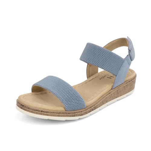 Image of VJH confort Women's Flat Sandals Open Toe Elastic Ankle Strap Slip on Comfy Low Wedge Sandals