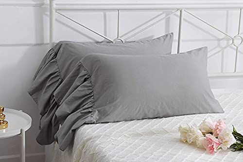 Gray Pillow Shams with Long Ruffles Fishtail Grey Pillow Covers Pillowcases Egypt Cotton King Size 20"X36"Soft 2Pcs Boudoir