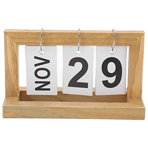 Wooden Perpetual Desk Calendar, Reusable Flip Chart Month Date Display Desk Calendar for Home Office Decoration Cover