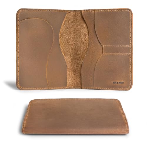 Hide & Drink, Double Passport Cover with Slots for Bills and Keys, Rustic Case, ID Organizer, Full Grain Leather, Handmade Accessories, Single Malt Mahogany