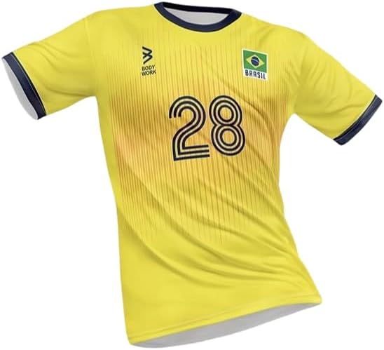 Brazil Volleyball Jersey, Number 28, Yellow with Navy Trim Brasil