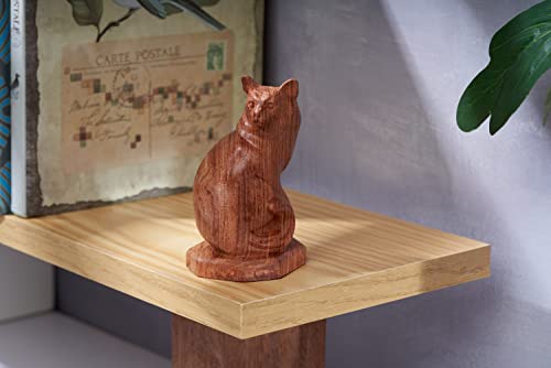 Handicraftviet Wood Small Cat Sculpture Modern Decor, Small Cat Figurine For Desk Office And Home Decor, Wooden Cat Stutue For Cat Gifts For Cat Lovers, 2 In Tall (Natural Wood Cat, Black) #TOP1