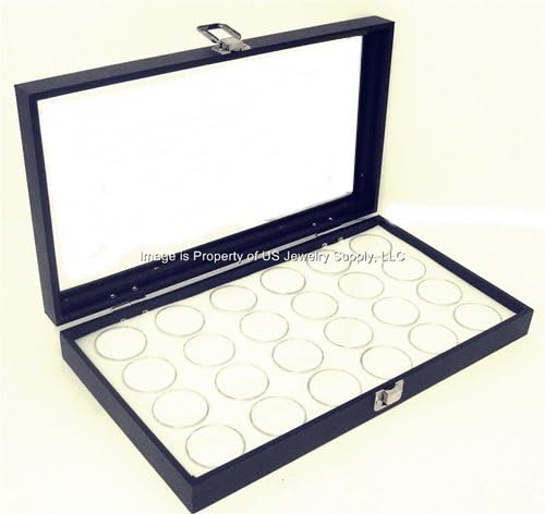 Key Lock Locking Glass Top Jewelry Display Case Box White 24 Gem Jars