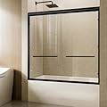 Sliding Bathtub Shower Door, 56-60" W x 57" H Glass Shower Door, Matte Black Aluminum Frame with Stainless Steel Towel Bar