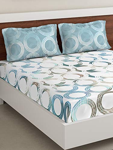Image of DDECOR - Spectra 100% Cotton Double Bedsheet with 2 Pillow Covers, Blue