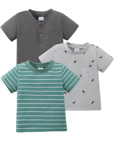 Jecson Baby Boy Summer Clothes Boys Henley Shirt 3-Pack Cotton Stretch Tops Lightweight Summer T Shirts